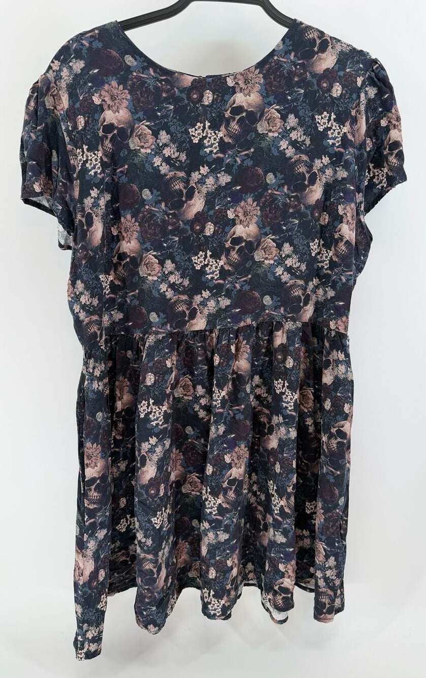 Daisy Street XL Skull Floral Babydoll Mini Dress Whimsy Goth